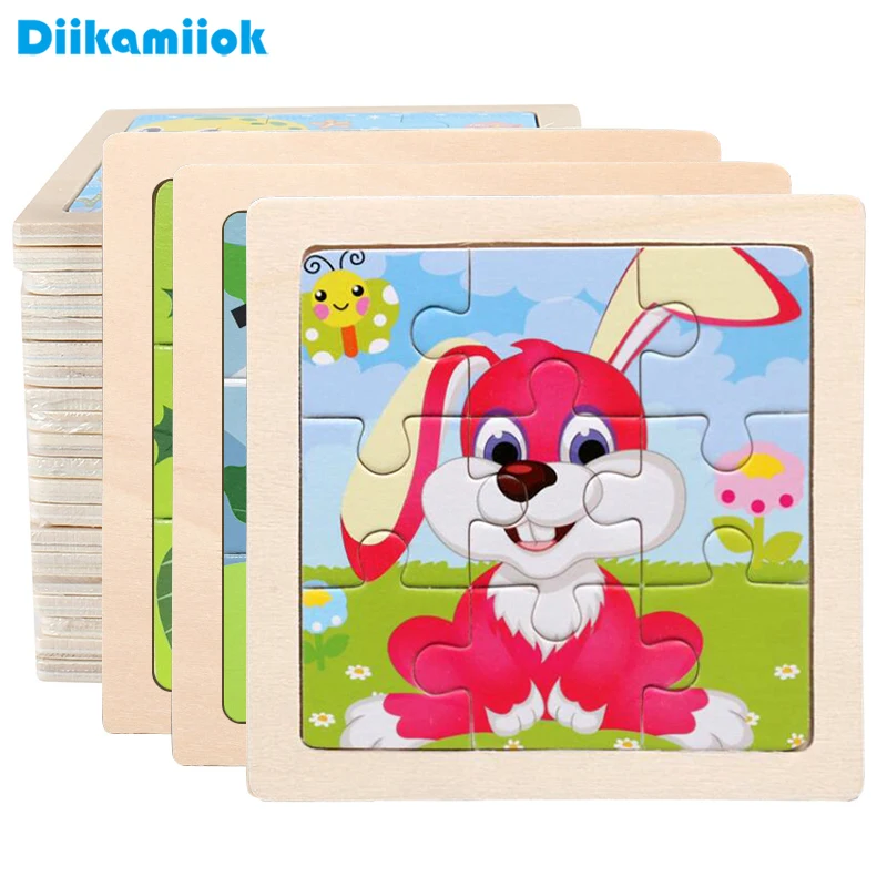 Puzzle en bois pour enfants, 11cm/4,33 pouces, jeux de dessin animé, motif de véhicule Animal, jouets éducatifs Montessori pour enfants 1