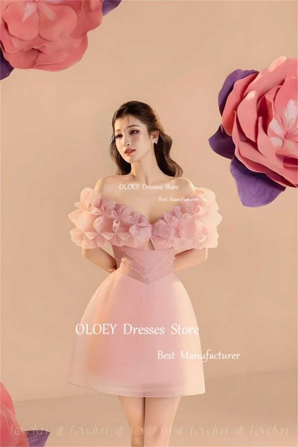 Pink Off Shoulder Short Cocktail Dress Sweetheart A Line Prom Gown Pleats Silky Organza Wedding Party Gown