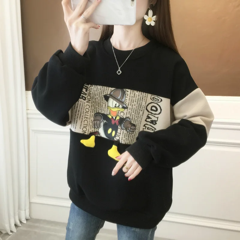 

Disney Anime Cute Donald Duck Print Loose O-Neck Sweatshirt Autumn Winter Cartoon Top Clothing