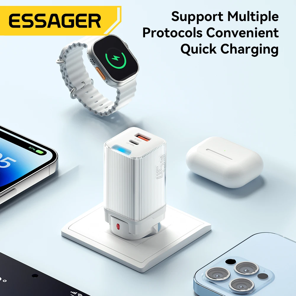 Essager GaN 45w USB A Charger Type C Quick Charge 2 in 1 Fast Charging For iPhone 14 13 12 MacBook Samsung