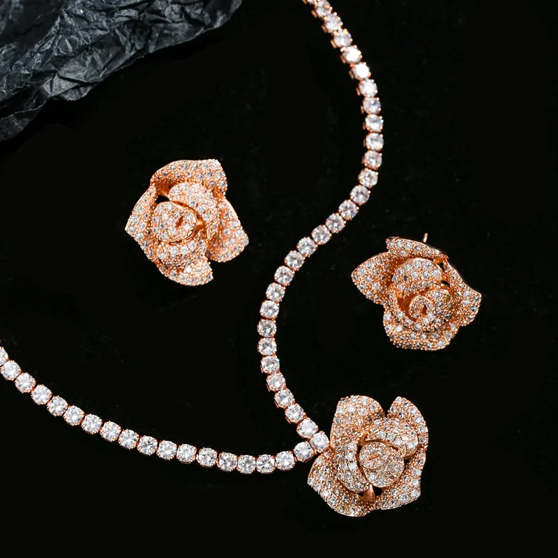 쥬얼리세트 Lucky Hetian Jade Antique Bracelet Creative All-Match Auspicious Cute Female Temperamental Fashion Gifts Femme 12 18K Rose Gold Flower Lab Moissanite Jewelry set Party Wedding Earrings Necklace For Women Bridal Engagement Jewelry Gift
