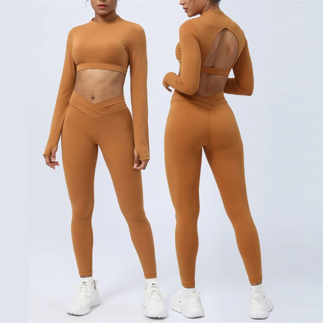  Brown 2 Piece Workout Set for Women Outfit Gym High