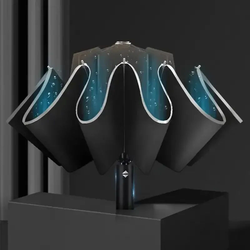 Umbrella Windproof Travel Umbrella 10 Ribs Windproof Compact Lightweight Mini Inverted Folding Reverse Strong Portable Car B