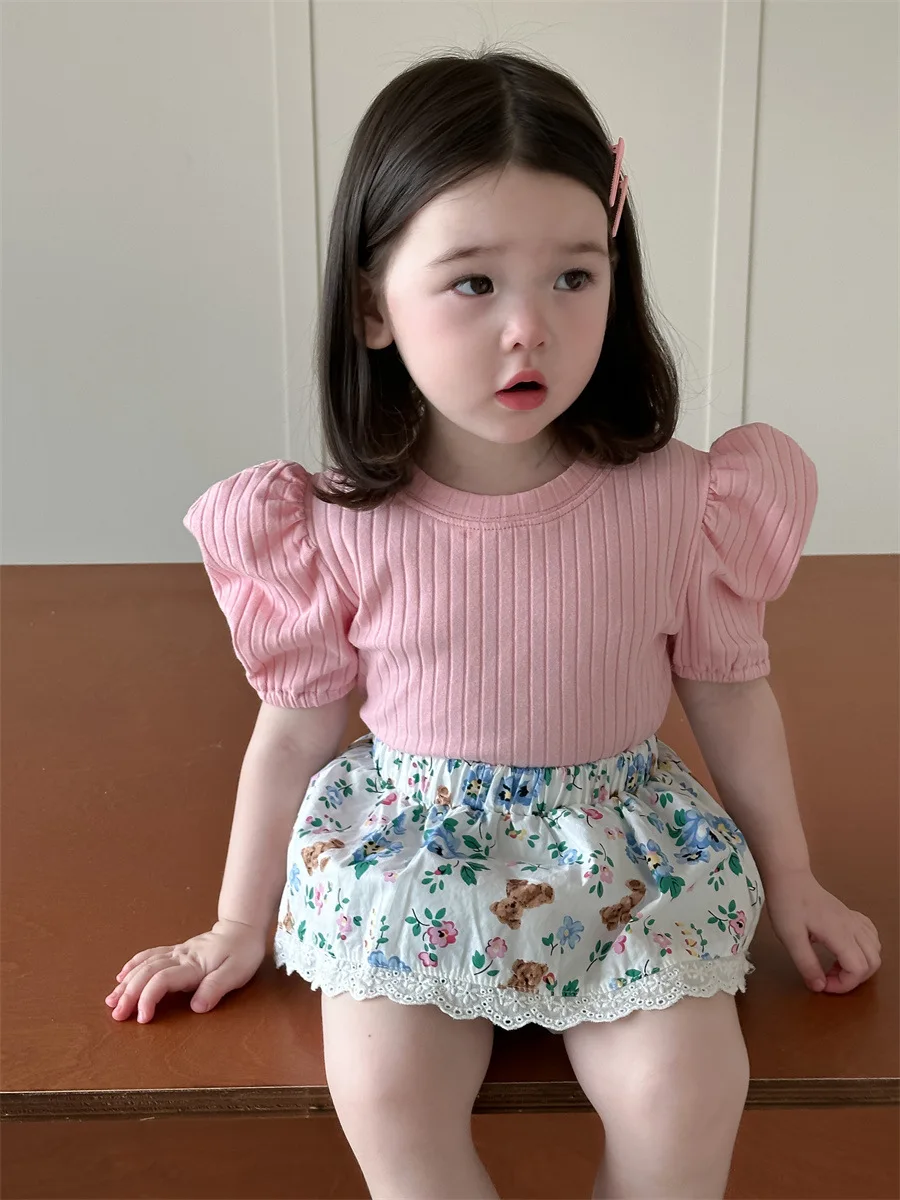 소녀 귀여운 레이스 스커트, 달콤한 꽃 공주 스커트, 얇은 코튼 소녀 PP 반바지 옷, 2025 여름 신상