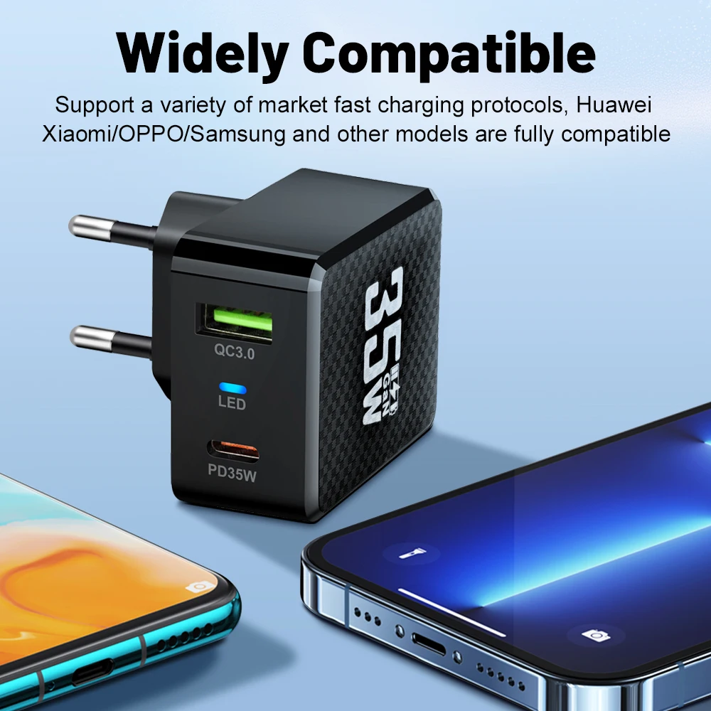 35W GaN USB Fast Charging Type C PD Charger Quick Charge Mobile Phone Power Adapter For iPhone 15 Pro Max Xiaomi Samsung Charger