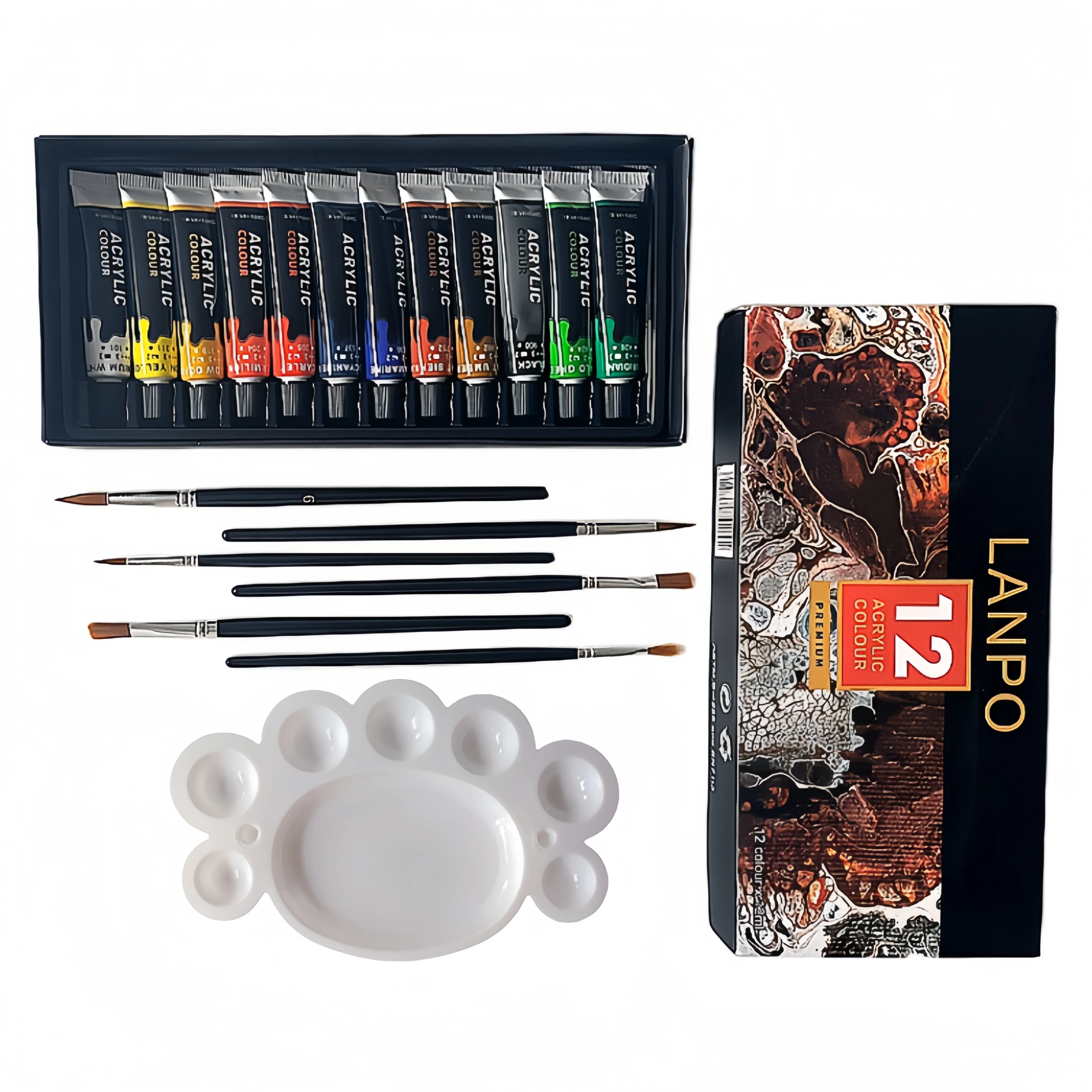 Acrylic Pigment 12 colors 12ml containing small foot palette +6 paintbrushes hand-painted DIY paint waterproof box set acrylic paint set