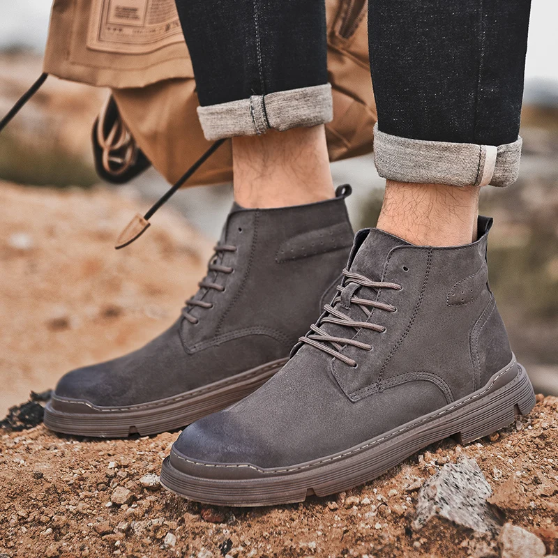 Man Ankle Boots Casual Elevator Shoes Lace-up Height Increase Insole for Men 6CM Taller Heel Lift Inserts Adjustable Shoes Lifts