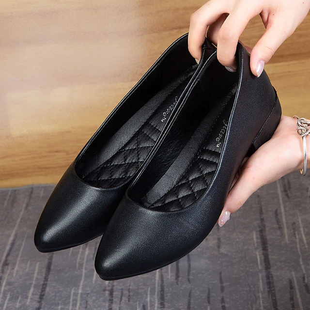 حذاء بدون كعب من الجلد الأسود للنساء ، حذاء نسائي مسطح ، حذاء ربيعي ، عالي  الجودة ، 2023 - AliExpress