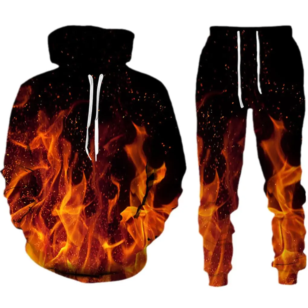 Men's 3D Printed Hoodies Pant Sets Hip Hop Sweatshirts