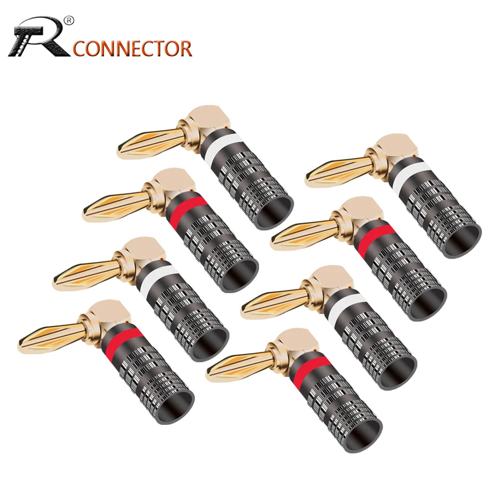 Banana Plug Ângulo Direito 90 Graus mm Gold-plated Adaptador de Alto-falante de Vídeo Conectores de Banana de Áudio Concha de Metal Pcs