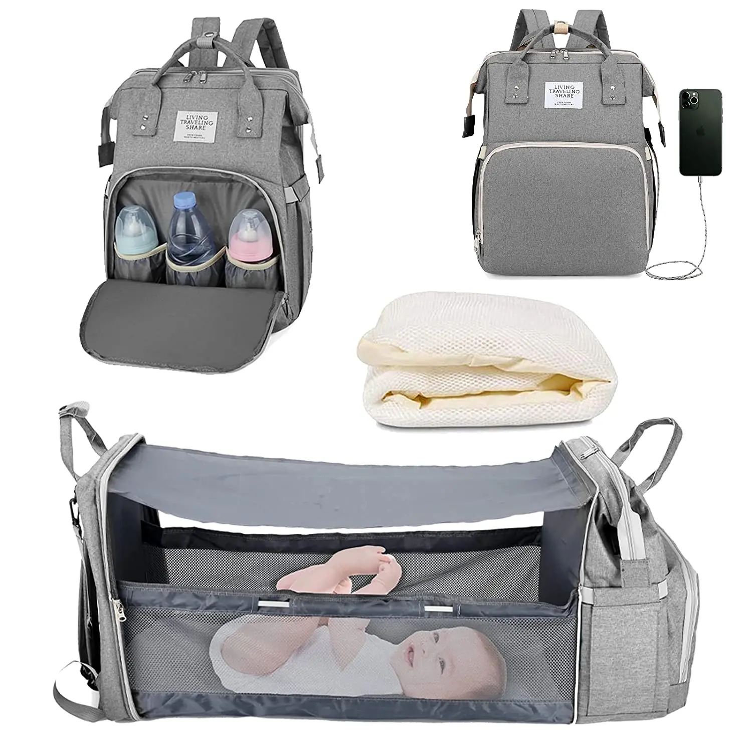 2022Baby Nappy Changing Bags Changing Station Portable Baby Bed Travel Bassinet Folding Crib Shade Cloth Changing TrendingWarehouse
