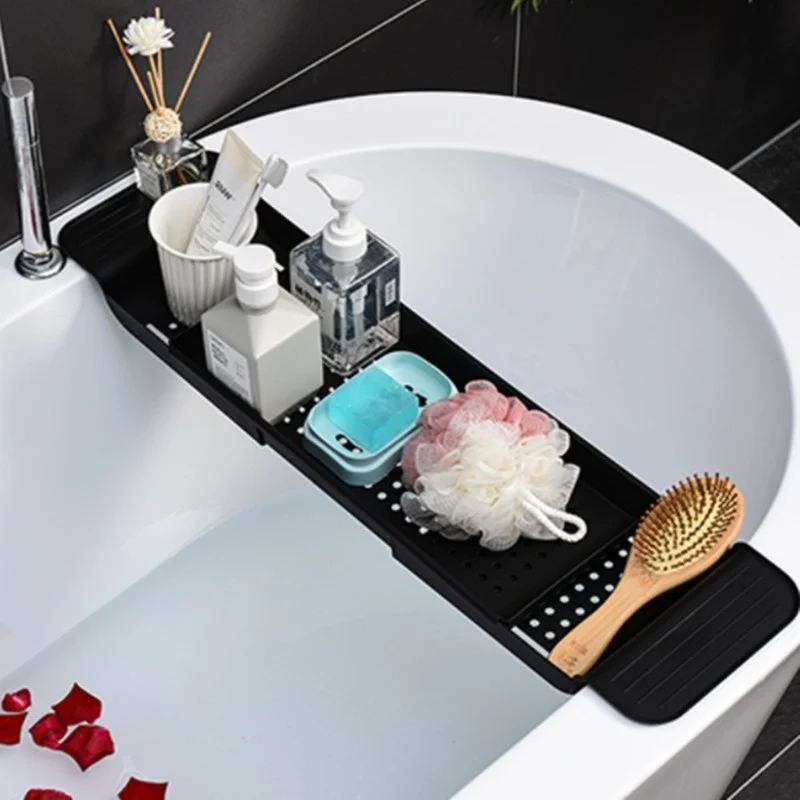 Multi-Function Retractable Bathtub Storage Rack Bath Tray Shelf Tub Towel Storage Shelf Kitchen Sink Drain Holder