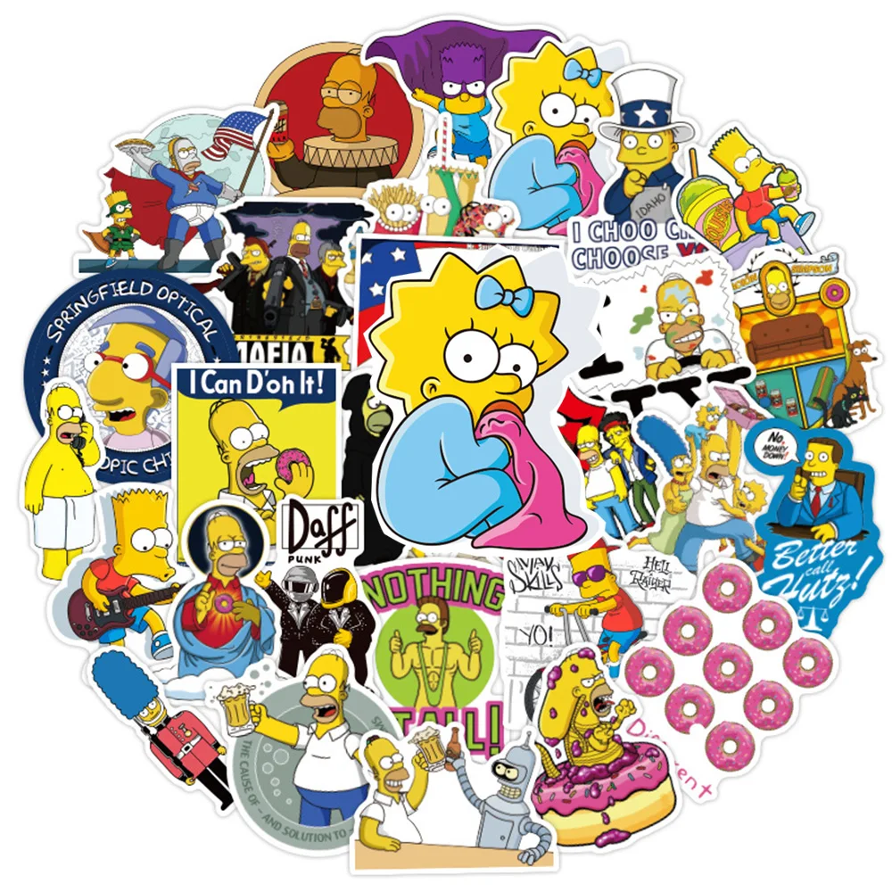 

10/30/50pcs Cartoon The Simpsons Graffiti Stickers Aesthetic Decorative Stationery Phone Laptop Waterproof Funny Anime Sticker