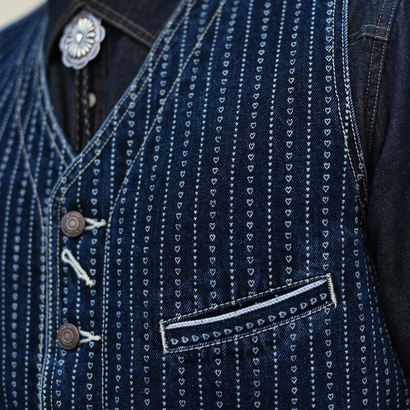 Sauce Zhan Men's Suit Vest Wabash Heart-shaped Vintage Blazer Vest Selvedge Denim Fabric Loose Fit 13.5 Oz 4