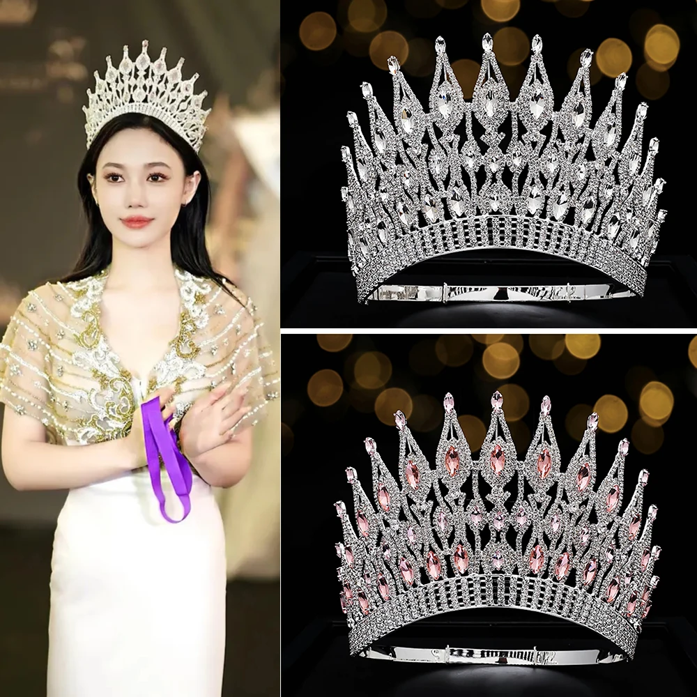 

Элегантные Регулируемые Круглые тиары-короны для женщин Miss World Stage Show Crystal свадебная диадема свадебные аксессуары для волос
