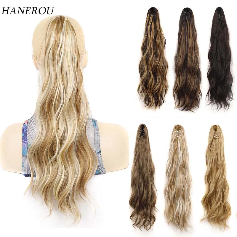 

Synthetic 55cm Long Wavy Claw Clip On Ponytail Hair Extension Mixed Blonde Ponytail Extension For Women Pony Tail Hair Hairpiece