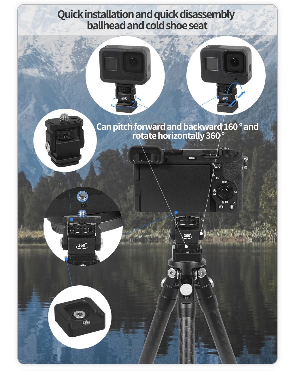 Quick Release Cold Shoe Mount 1/4 Screw for GoPro Hero 13 Insta360 Action Camera