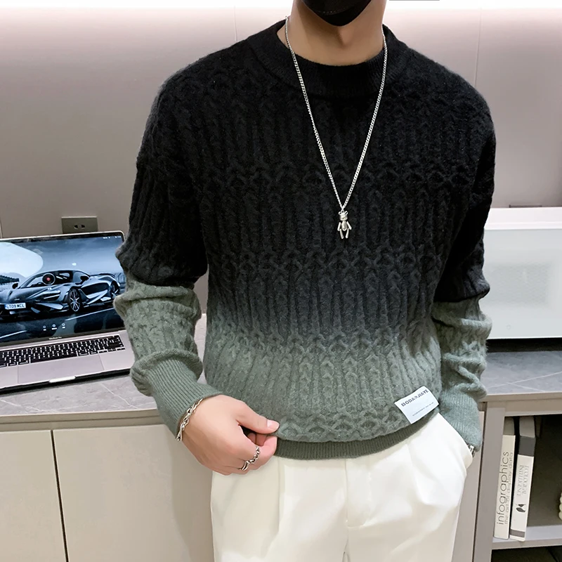 

Autumn Winter Pullover Men's Sweater New Fashion O-neck Gradient Color Christmas Sweaters Tops Warm Slim Fit Knitting Jumper Men