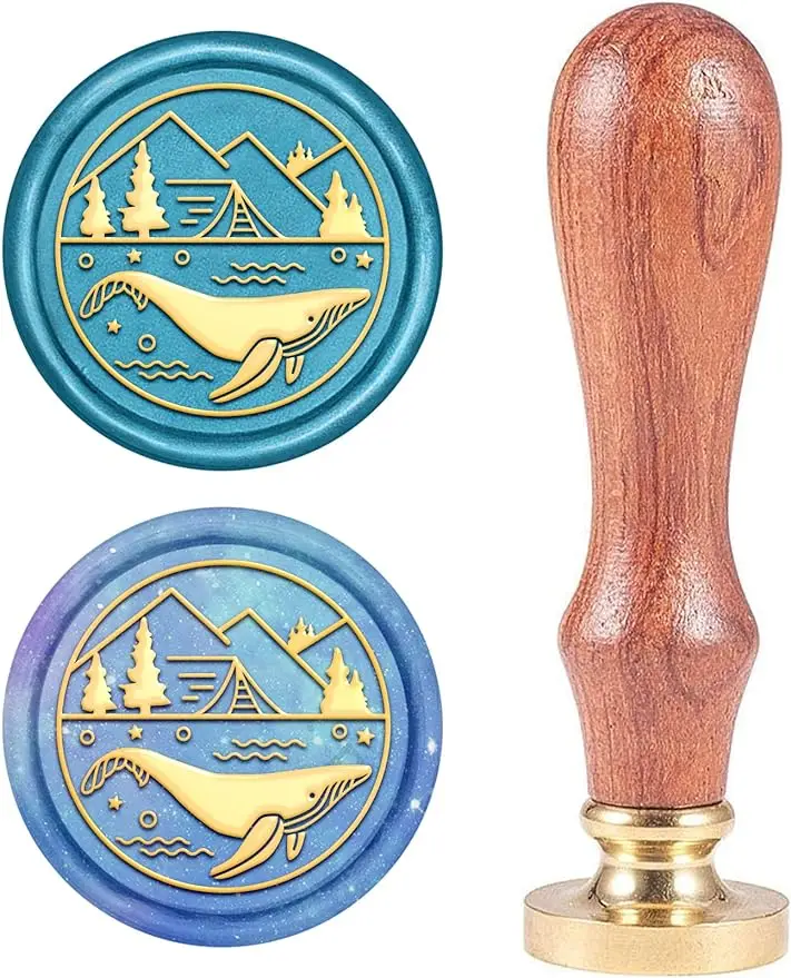 

1PC Wax Seal Stamp Whale Vintage Wax Sealing Stamps Animal Retro 25mm Removable Brass Head Wooden Handle for Envelopes