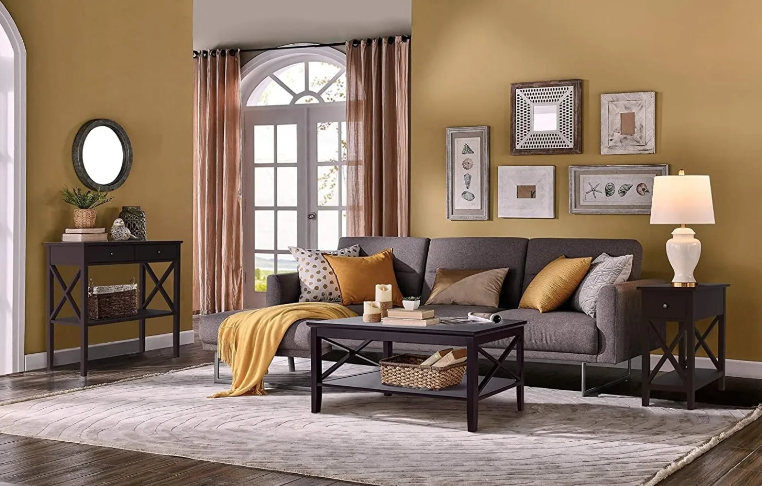 Oxford Coffee Table with Thicker Legs, Espresso Wood Coffee Table with Storage for Living Room 3