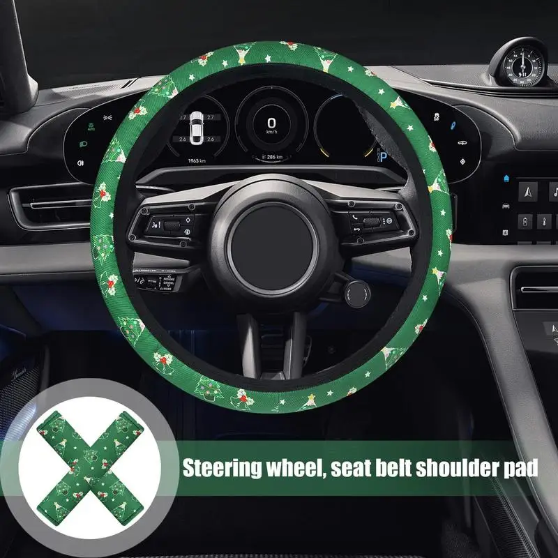 

Christmas Print Steering Wheel Cover Universal Comfortable Adorable Breathable Fabric Steering Wheel Protector for automobile