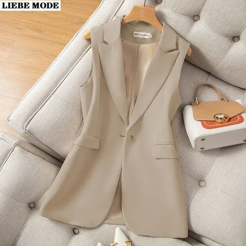 

Spring Summer Black Khaki Suit Vest Women Beige Sleeveless Blazer Jacket Fashion Streetwear Ladies Business Casual Waistcoat