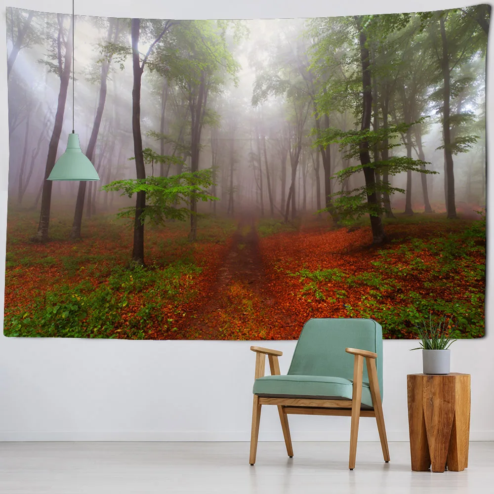 Natural Forest Landscape Tapestry Jungle Wall Hanging Bohemian Home Art Decoration Living Room Bedroom Background Poster