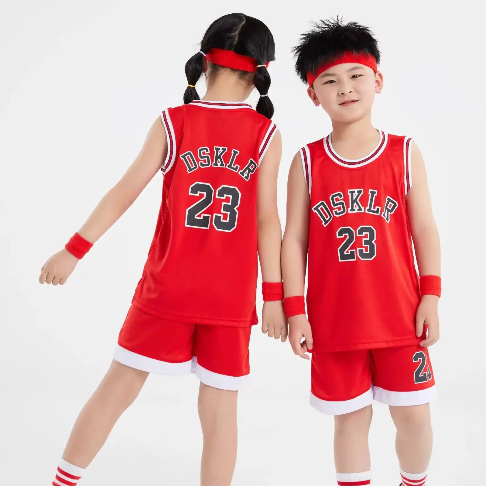 Kids Sports Suit 24/25 Children's clothing suit boy girl Fans Basketball Jerseys Bull 23 game team uniform training Vest and shorts
