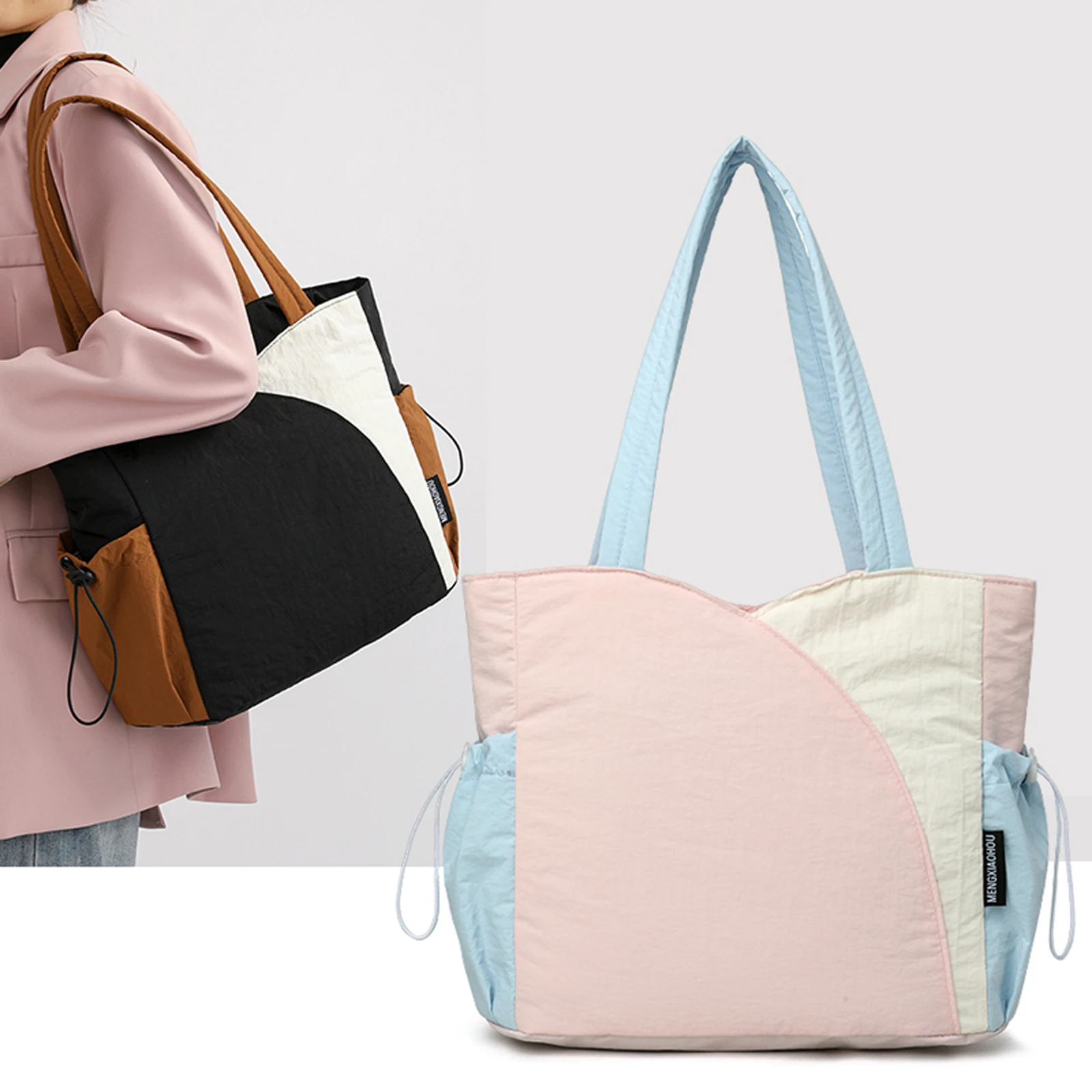 Casual Crossbody Bag Large Capacity Trendy Shoulder Bag Contrast Color Nylon Satchel Bag Shopping Work Date Party Bag