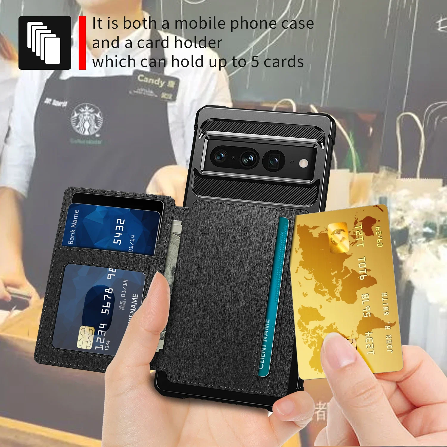 Leather Wallet Card Slot Magnetic Case - Protective Shockproof Stand Pocket with Car Mount-Friendly Design