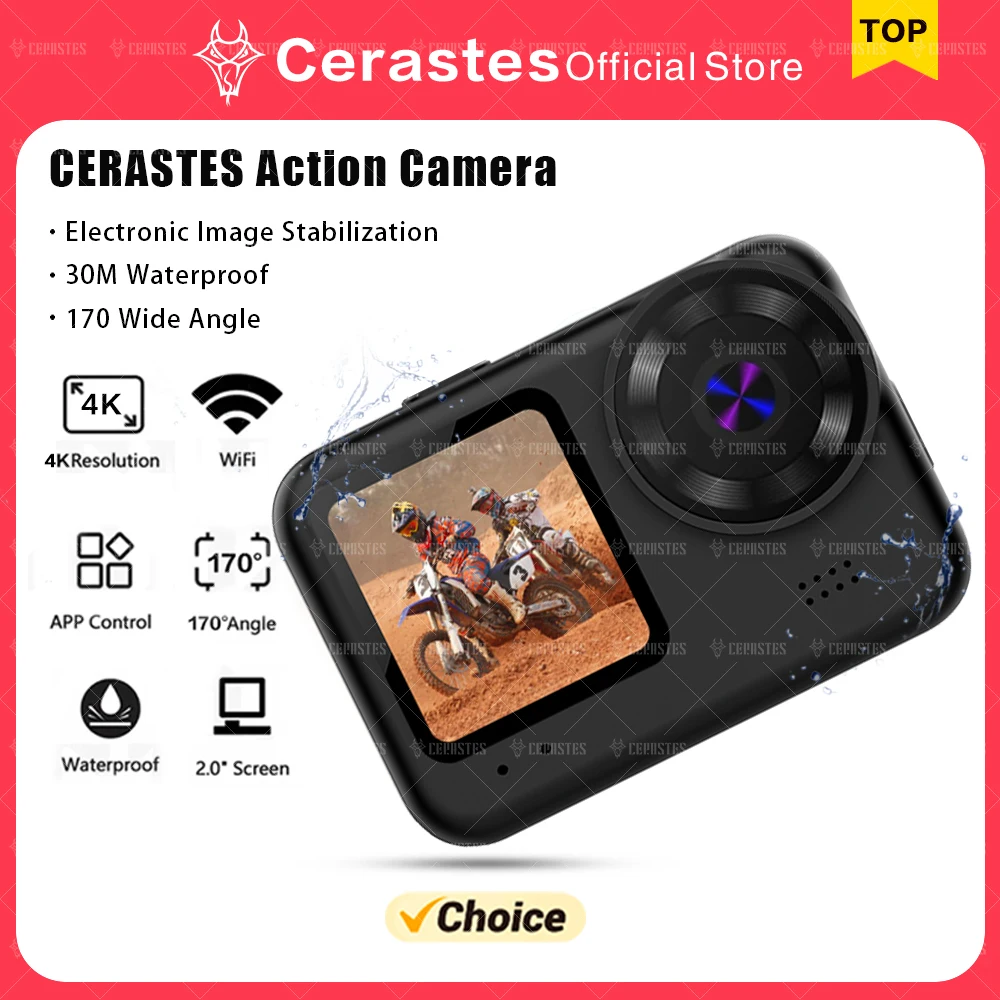 CERASTES 2024 신상 액션 카메라, 와이파이 손떨림 방지, 리모컨 스크린 방수 스포츠 카메라 프로 드라이브 녹음기, 4K60FPS