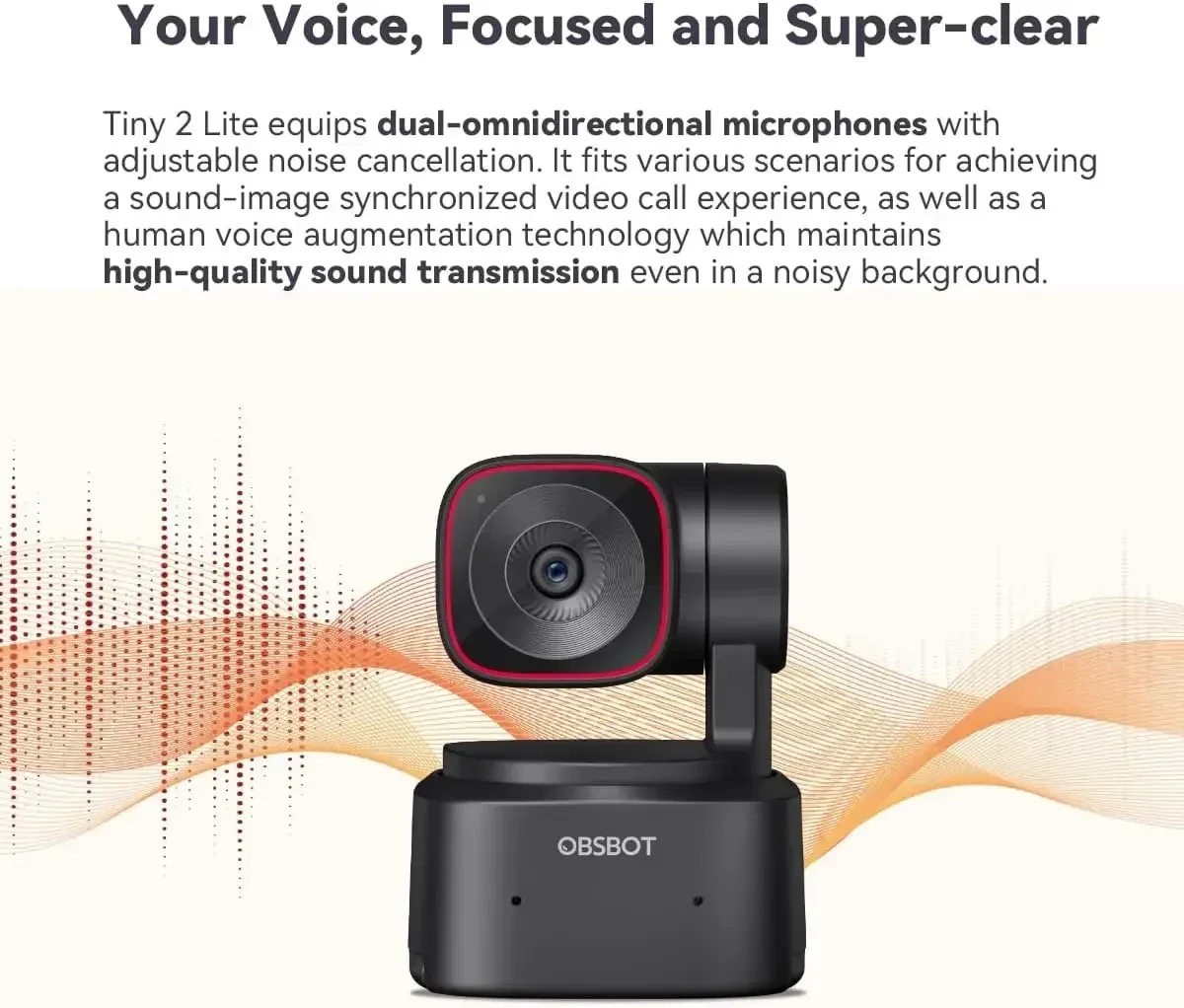 OBSBOT Tiny 2 Lite PTZ 4K Webcam 1080p@60fps HDR With AI Tracking Privacy Cover Microphone 1/2" Sensor USB2.0 Plug&play