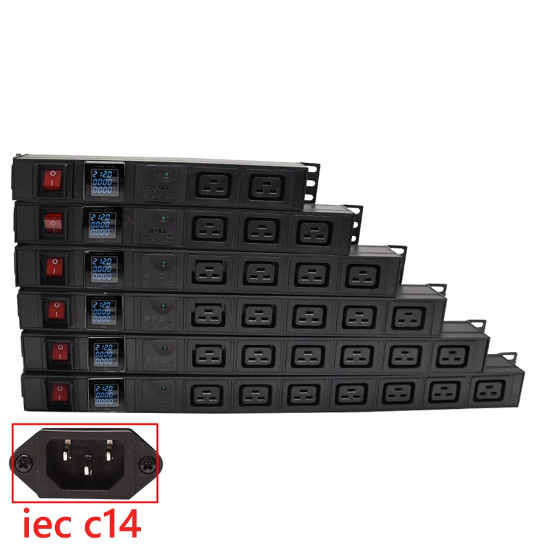 

Aluminium Alloy PDU Power Strip iec c19 Outlet with Display Voltmeter Ammeter Wattmeter Surge Protector C14 AC Input