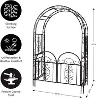 Arch Metal Outdoor Garden Arbor Double Gate | Montebello | 84" H x 53" W x 23" D | Gunmetal Black 2