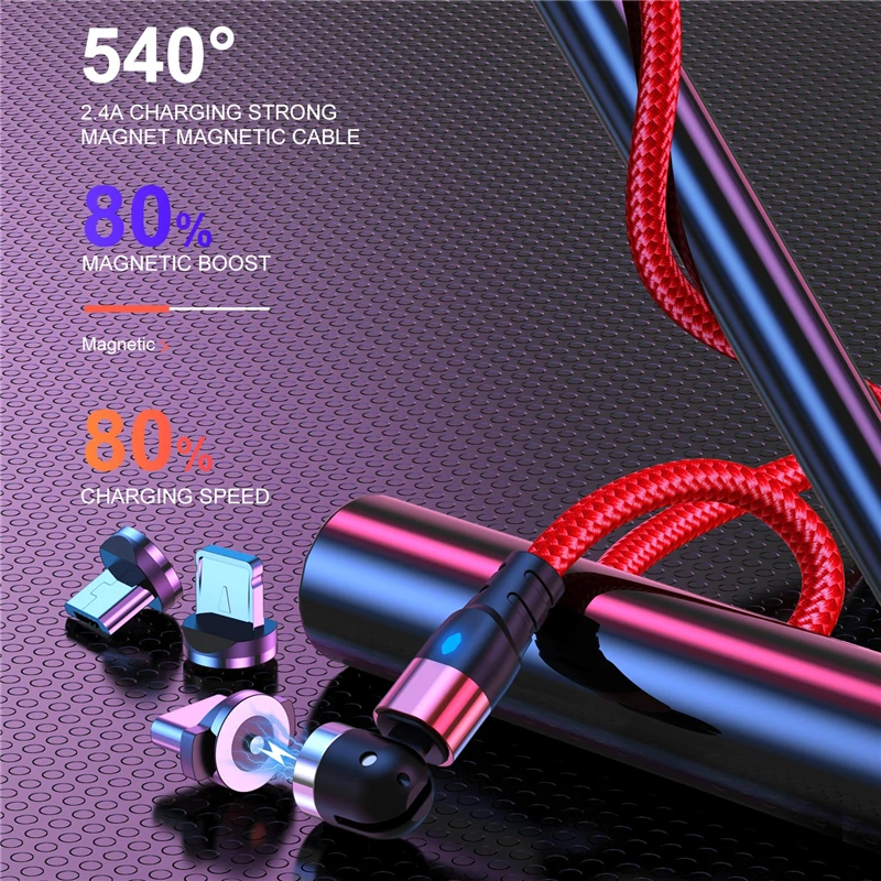 USLION LED 540 Magnetic USB Cable Fast Charging Type C Cable Magnet Charger Wire Micro USB C Cable For iPhone 11 8 XS Max Xiaomi