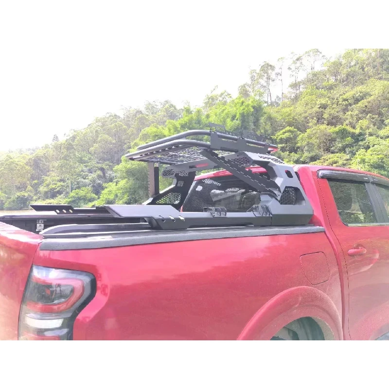 프리미엄 자동차 액세서리 4X4 픽업 트럭 롤바(바스켓 포함) 스테인리스 스틸 접이식 토너 커버 전문가용 내구성 강화