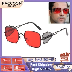2022 Fashion Rectangle Steampunk Sunglasses Men Unique Side Retro Metal Punk Sun Glasses Man Vintage Square Decoration Eyewear