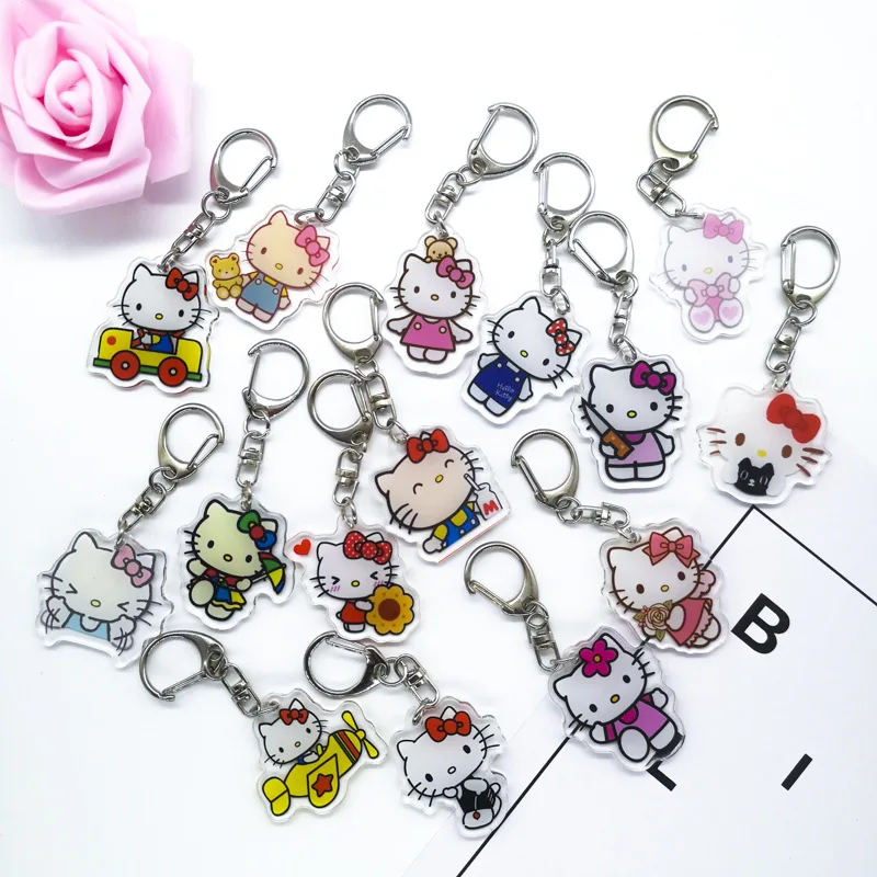 

Hello Kitty Acrylic Keychain Accessories Sanrio Anime Figures Key Chain Pendant Cartoon Cosplay Chains Keyring Accessoried Gifts