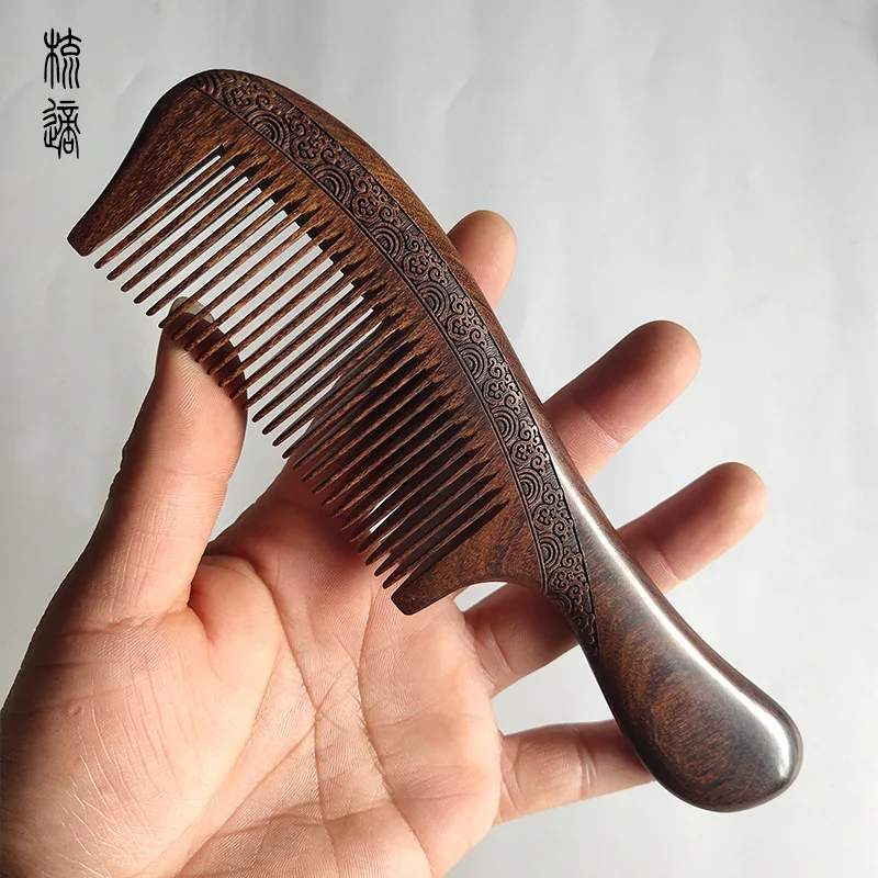 Natural Sandalwood Combs Solid Wood Carving Comb Anti-Static Beard Comb Handicraft Hair Styling Wide Tooth and Narrow Tooth Gift 4