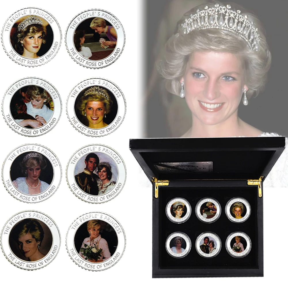 

Diana Gold/Silver Plated Coin 8PCS/Set or 6pcs with Wooden Box The Last Rose of England High Quality Metal Challenge Coins