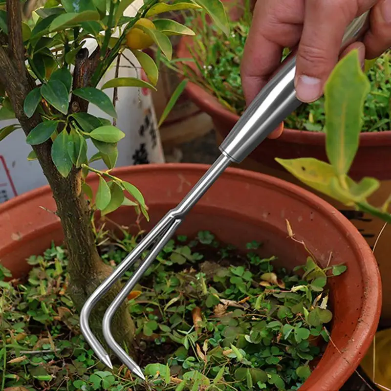 1Pc Stainless Steel Digging Tool Mini Steel Rake Portable Yard Handheld Thatch Remover Rake Garden Transplanting Tool Dropship - Image 2