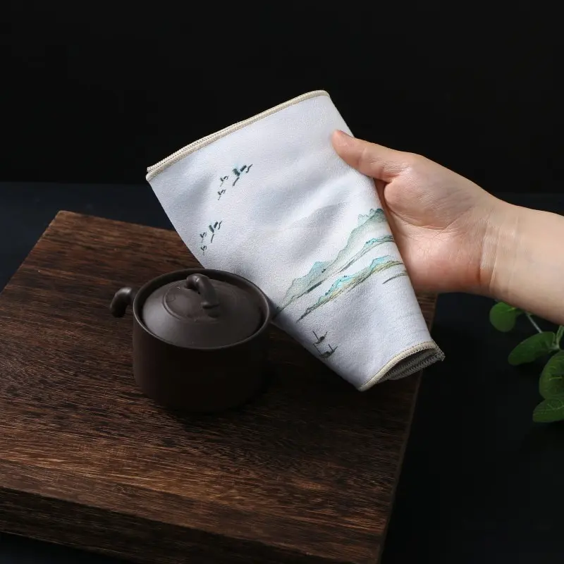 Chinese Professional Rag Painted Thick Tea Towel Super Absorbent High end Tea Cleaning Set Cup Mat Accessories