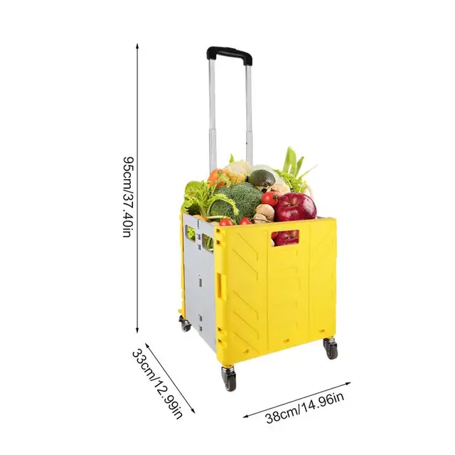 Gördülő Láda Összecsukható Közüzemi Kosár Nagy Teherbíró Doboz Élelmiszerbolt Tote Teleszkópos Fogantyú Hordozható Hordozó - Image 6