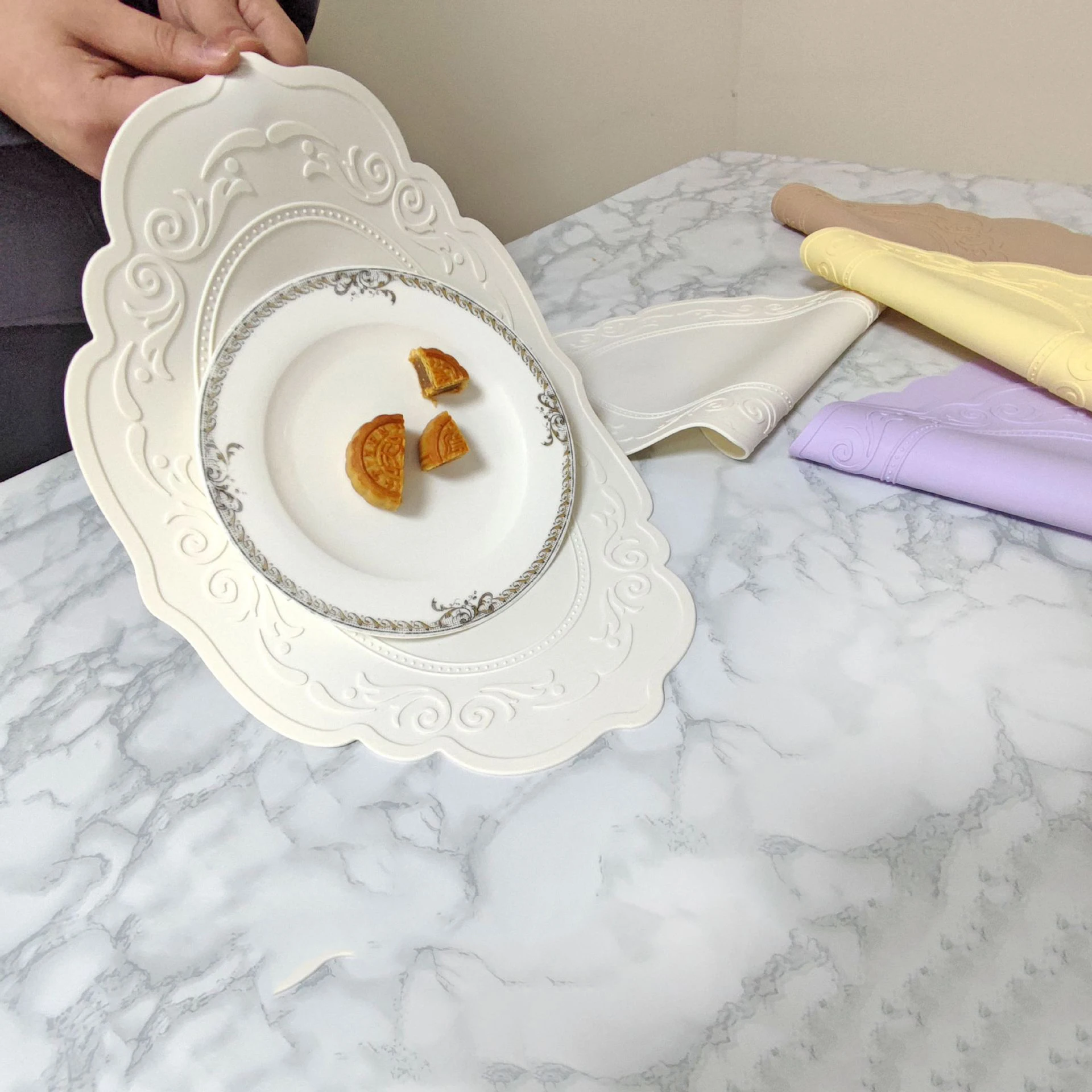 Silicone Oval Round Placemat Retro Pattern Coffee Floral  Pad Tableware Mats Waterproof Non-Slip Dinner Tableware Cup Coasters