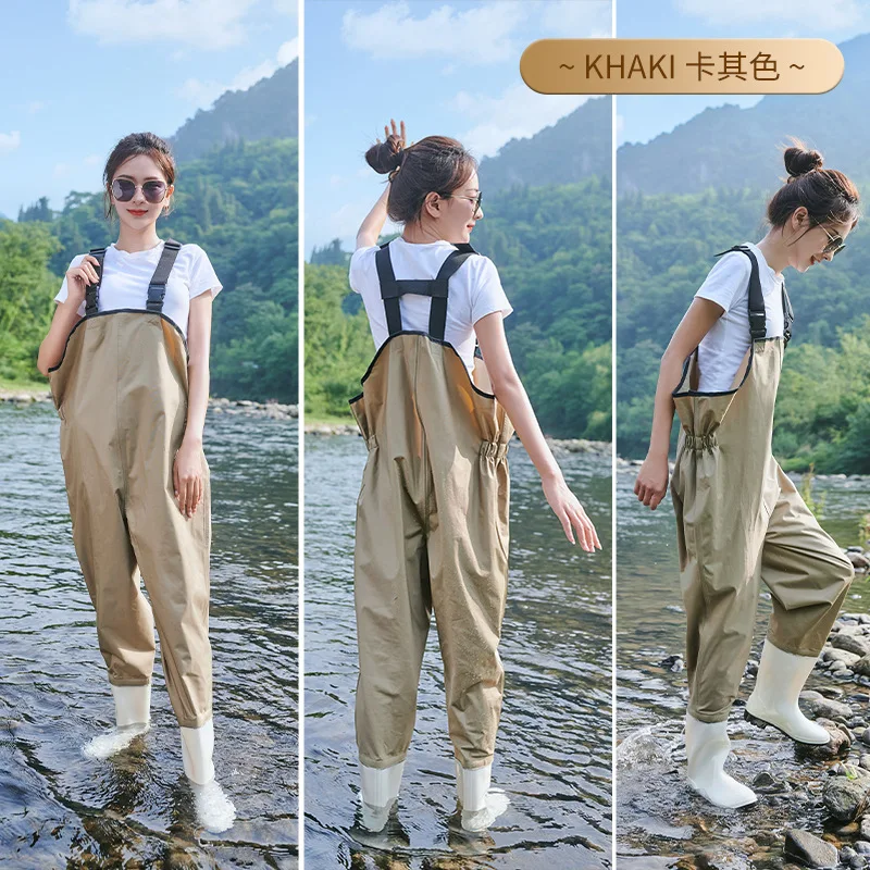 Waterproof Fishing Thickening Half-body PVC Waders Pants Non-slip Boots  WOMen Beach Camping Hunting Wading Jumpsuit Fishing