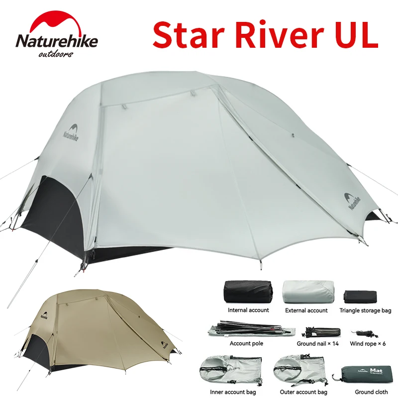 Naturehike Star River UL Tent Ultralight 2 People Double Layer Waterproof Windproof Three Seasons Hiking Camping Tent New