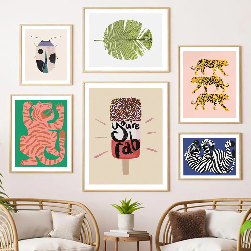 Jungle Tiger Stripes Wall Art Canvas Painting Affermazione Positiva Poster Stampe Di Piume Verdi Immagini Per La Decorazione Del Soggiorno