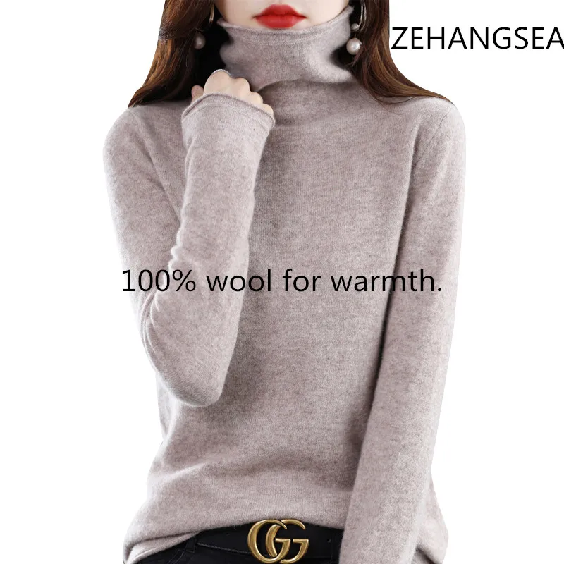 

ZEHANGSEA100% wool women's pile-neck pullover sweater is warm and comfortable, flat knit bottoming shirt, four seasons new top.