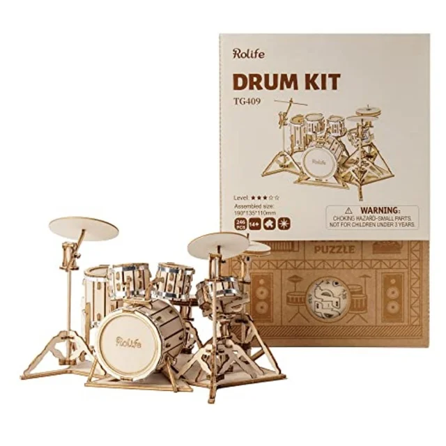Robotime 3D Wooden Puzzle Toy DIY Cello Model Kits Wooden Craft Kits DIY Model Drum Kit Adorable Home Decoration for Teens