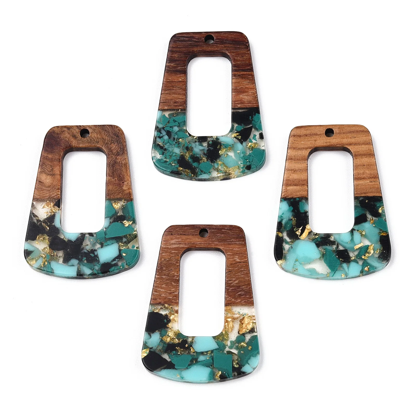 20pcs Transparent Resin Wood Trapezoid Pendants Charms with Foil For Jewelry Making Earrings Necklace DIY Accessories